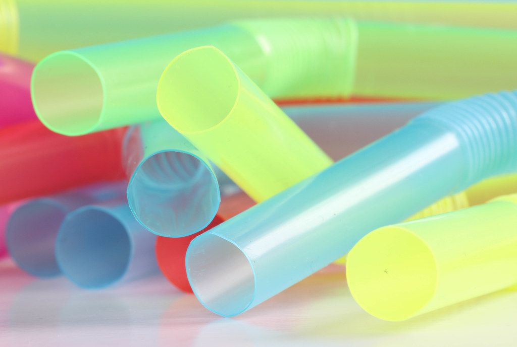 Closeup of colorful plastic drinking straws