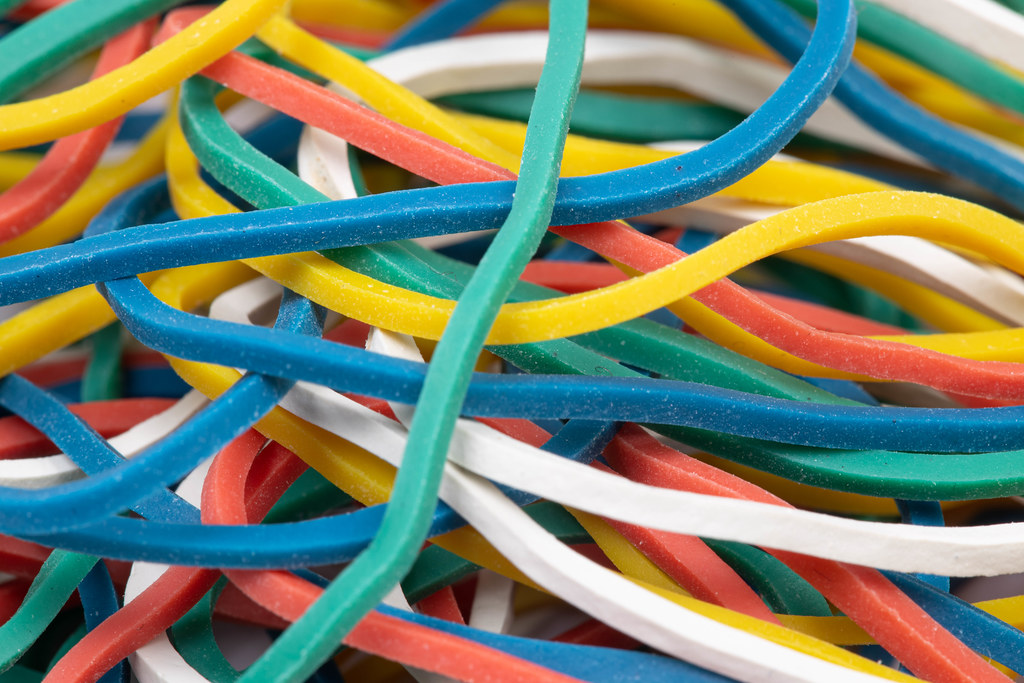 Closeup of Pile with colorful kitchen rubber bands