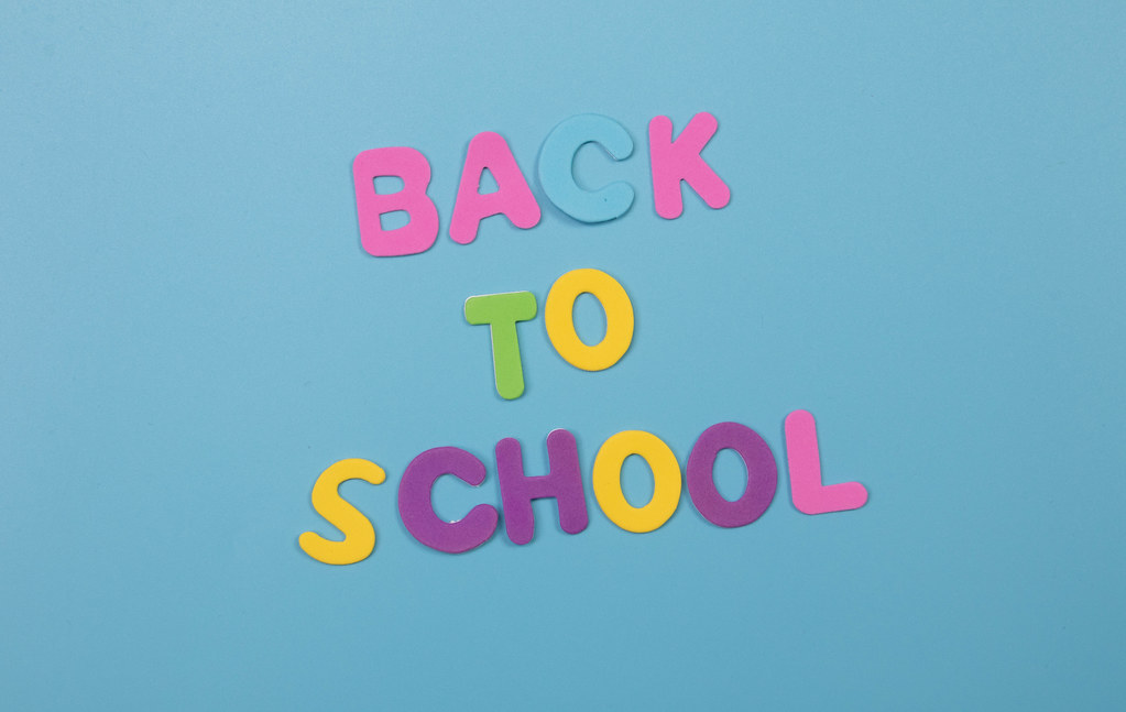 Colorful Back to School text on blue background