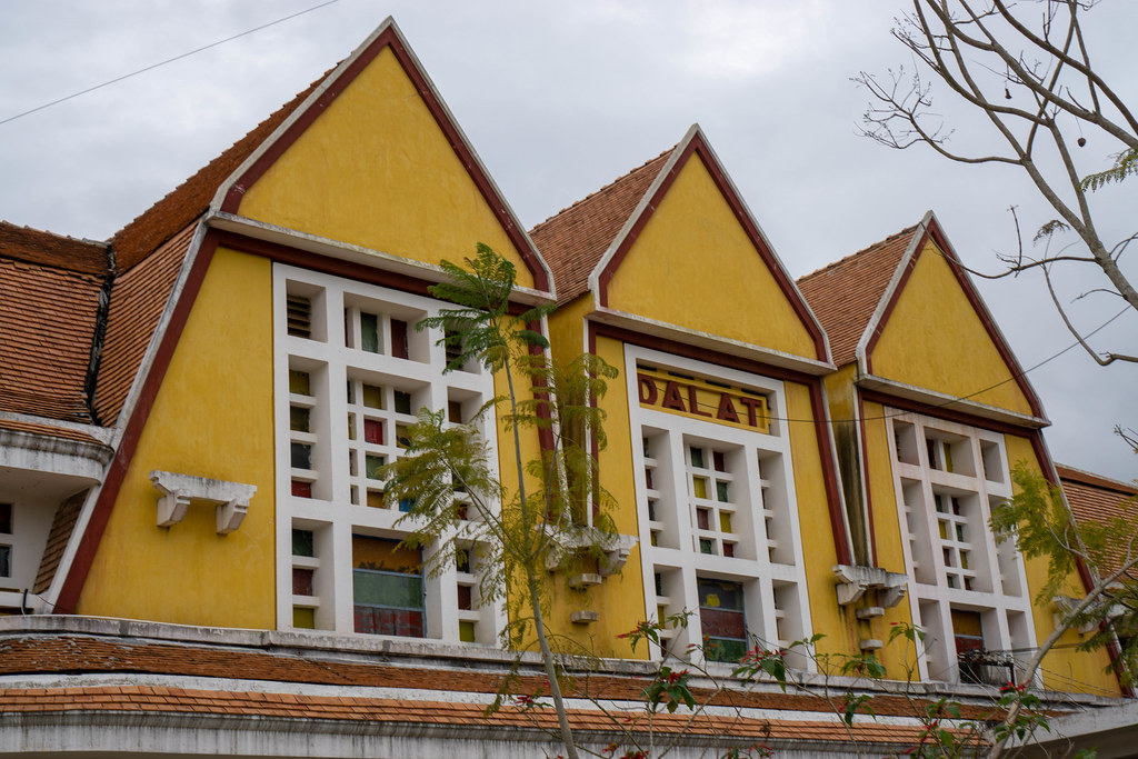 Dalat Railway Station Arrival and Departure Building seen from the Inside of the Station in Da Lat City, Vietnam