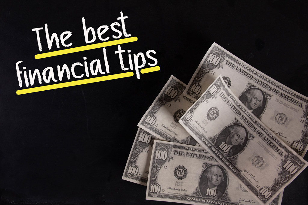 Dollar banknotes with The best financial tips text