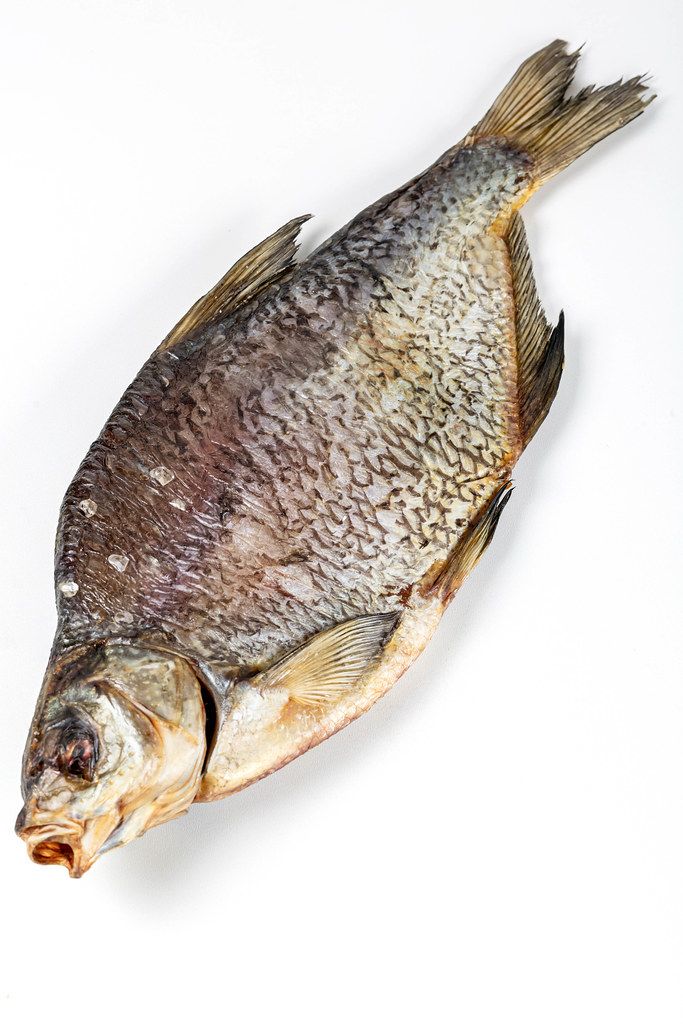 Dried salted freshwater bream on white background