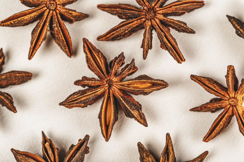 Dried spice star anise, top view