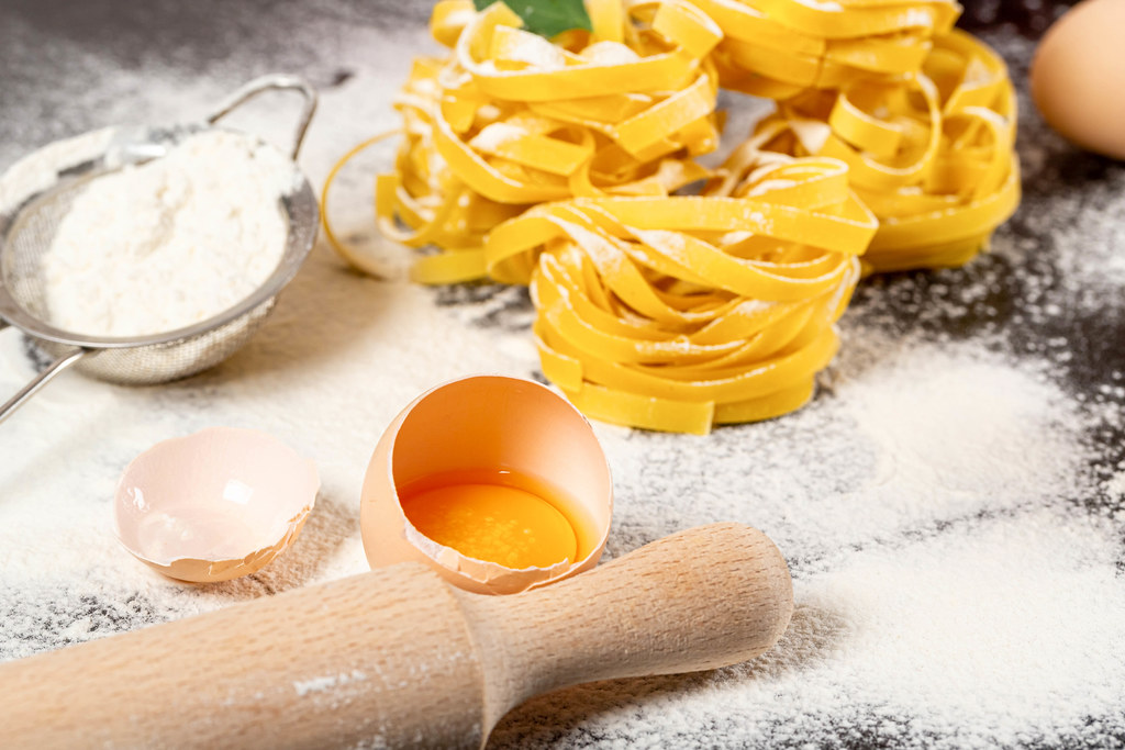 Dry pasta from whole wheat flour, italian pasta background