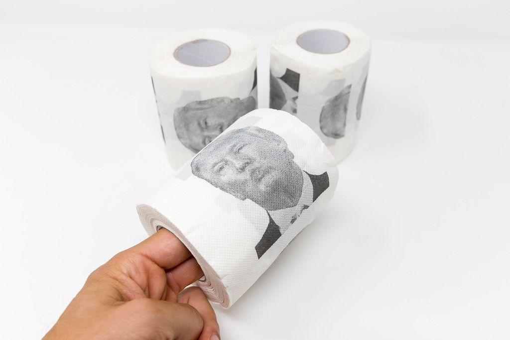 Dump on Trump: US President Donald Trump's face printed on toilet paper rolls