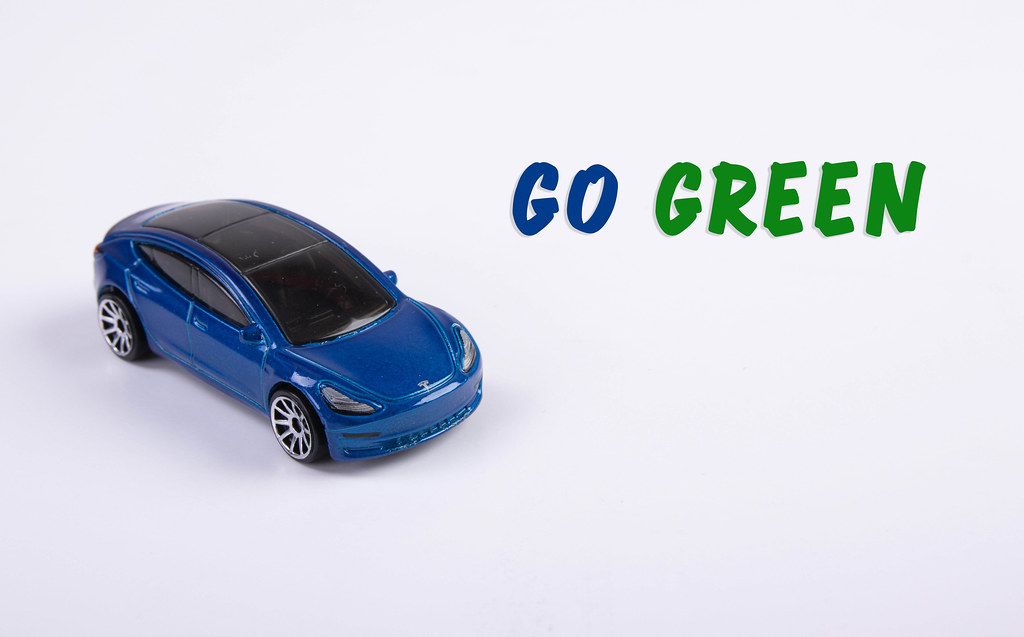 Electric toy car with Go Green text