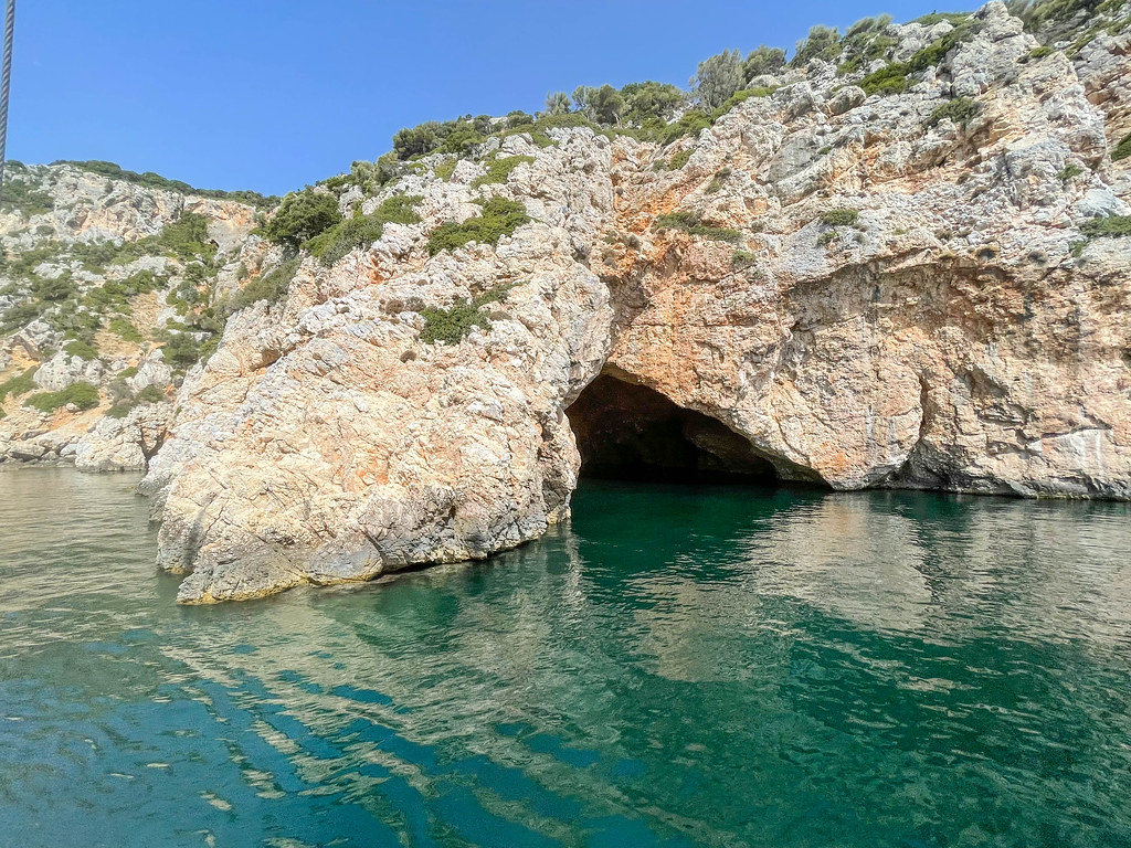 Entrance to the Blue Cave of Alonissos on the northeastern coast of the Greek island