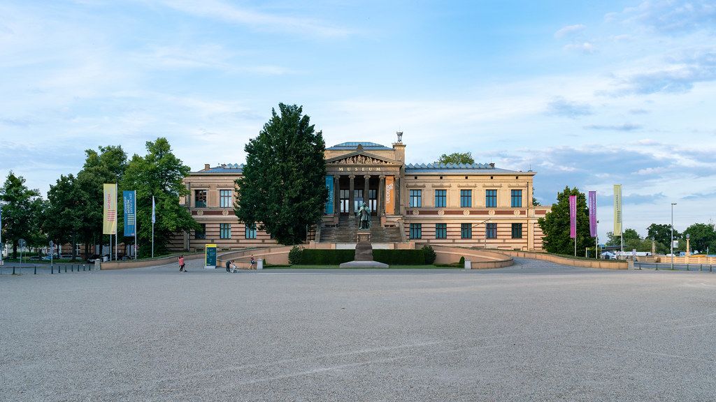 Evening view of historic building of the German art museum in Schwerin
