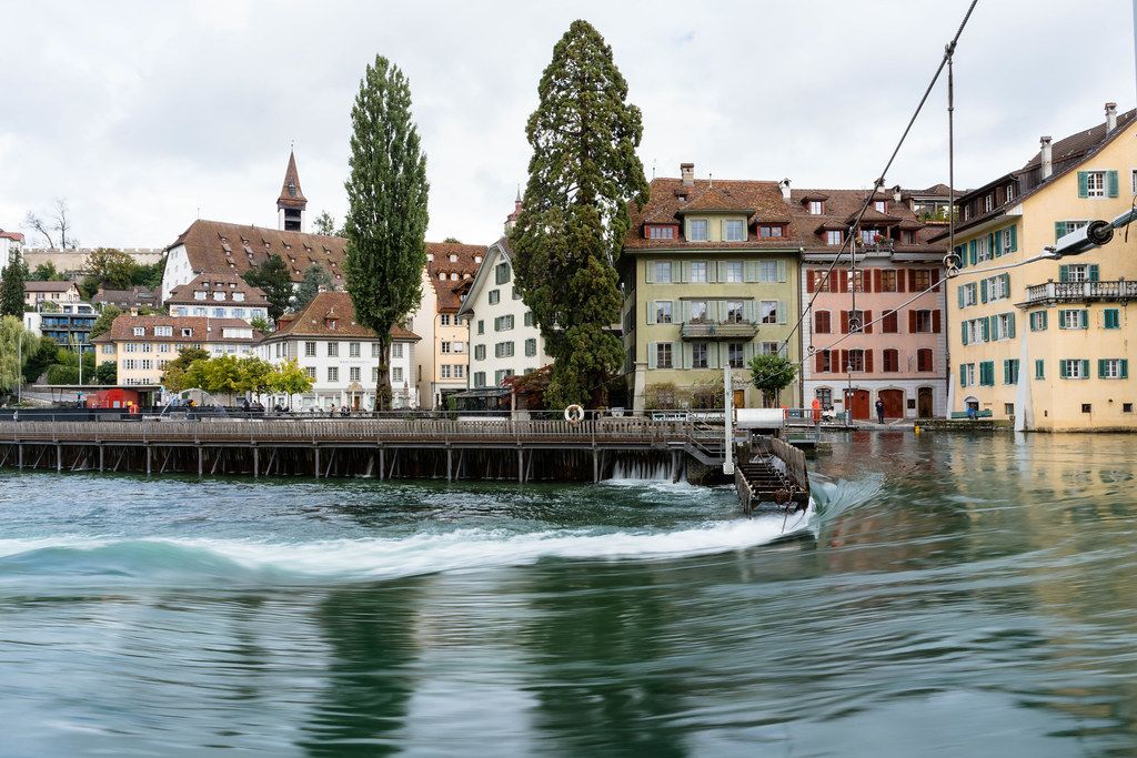 Flow On Reuss River In Downtown Lucerne Switzerland Creative Commons