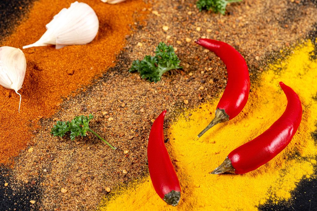 Food background with colorful spices