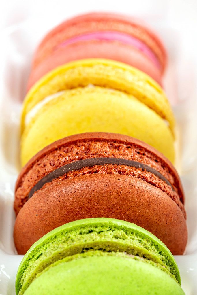 French macaroons multicolored dessert, close up
