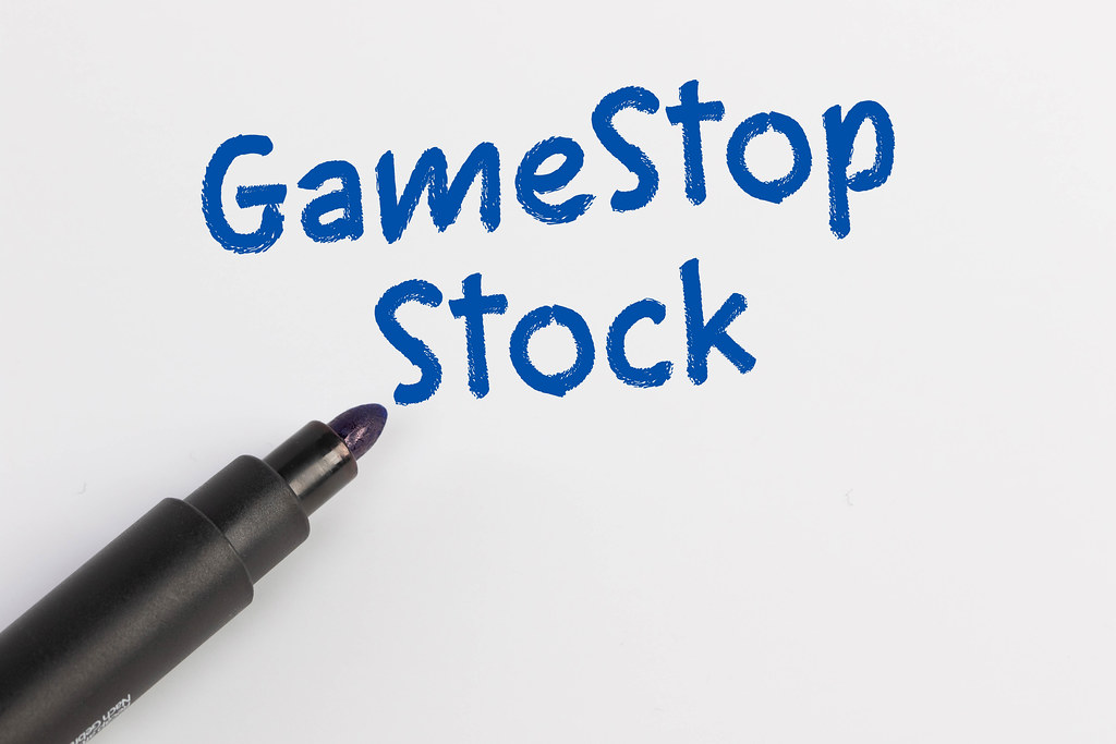 GameStop Stock text with blue marker pen