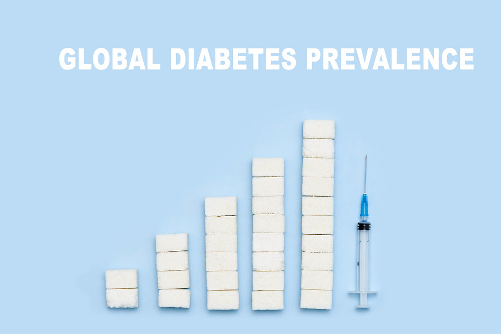 Global diabetes prevalence - growing graph from sugar cubes