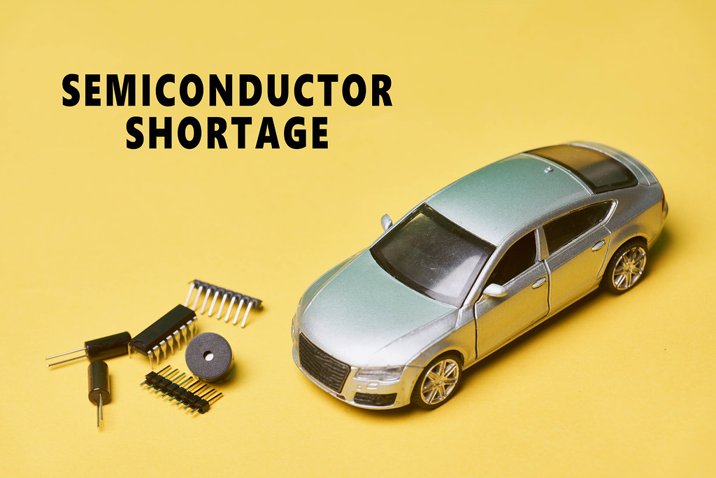 Global semiconductor shortage. Concept of crisis in car manufacturing industry