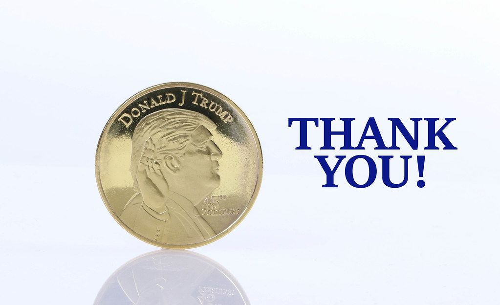 Golden Donald Trump coin with Thank You text