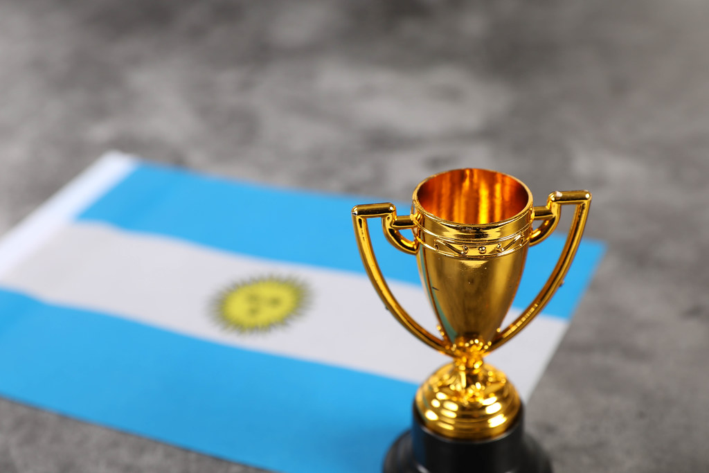 Golden trophy with flag of Argentina