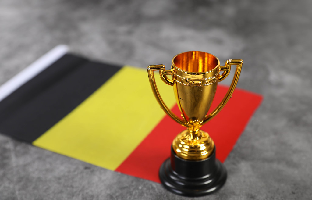Golden trophy with flag of Belgium