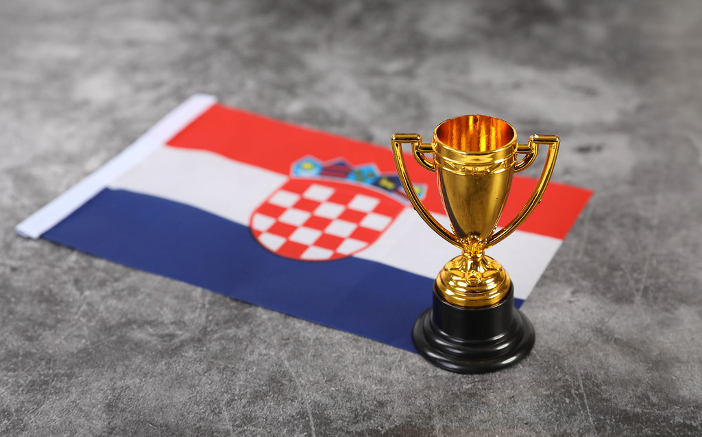 Golden trophy with flag of Croatia