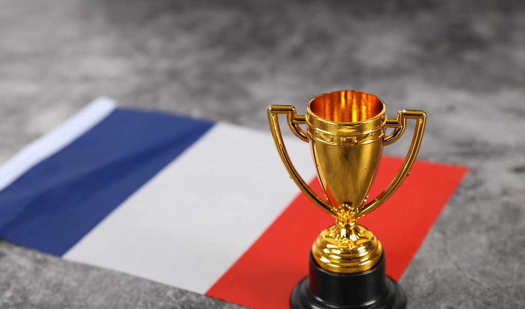 Golden trophy with flag of France