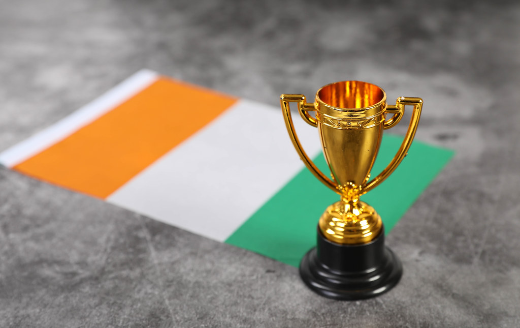 Golden trophy with flag of Ireland
