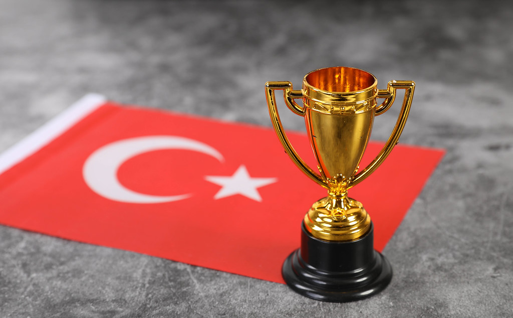 Golden trophy with flag of Turkey