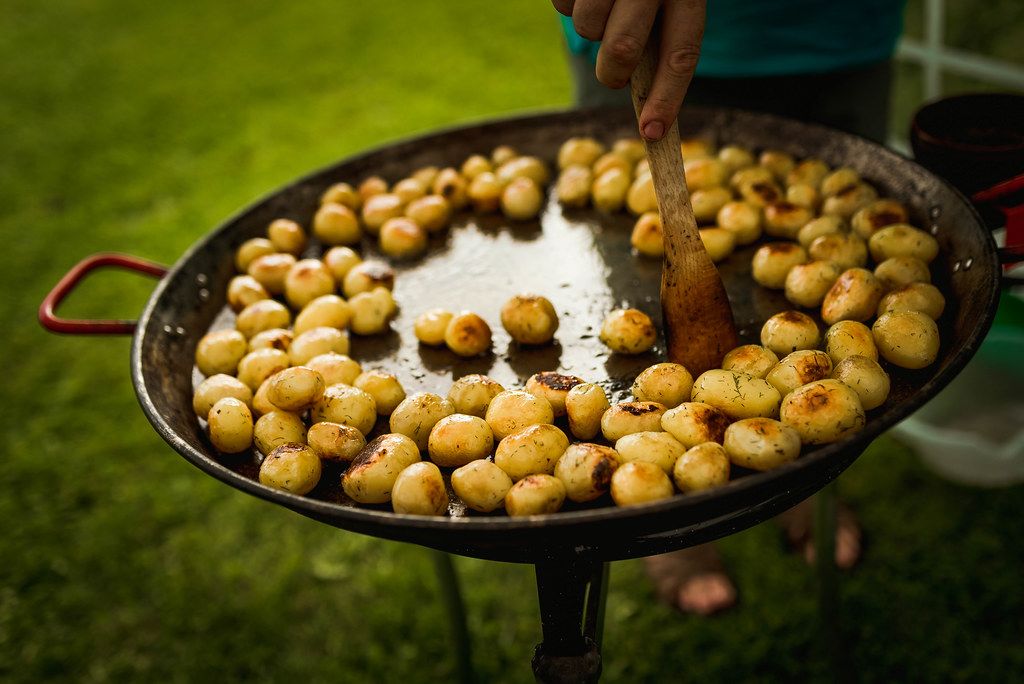 Grilled Potatoes On The Pan Outdoors