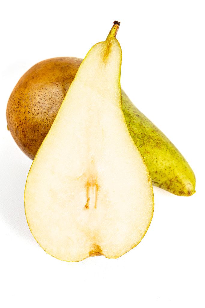 Half of a fresh ripe pear, close-up