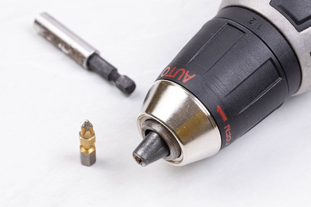Head of Bosch Acu drill with drill in workshop
