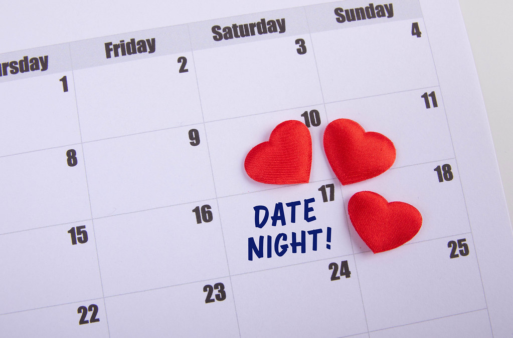 Hearts and Date Night text on the calendar