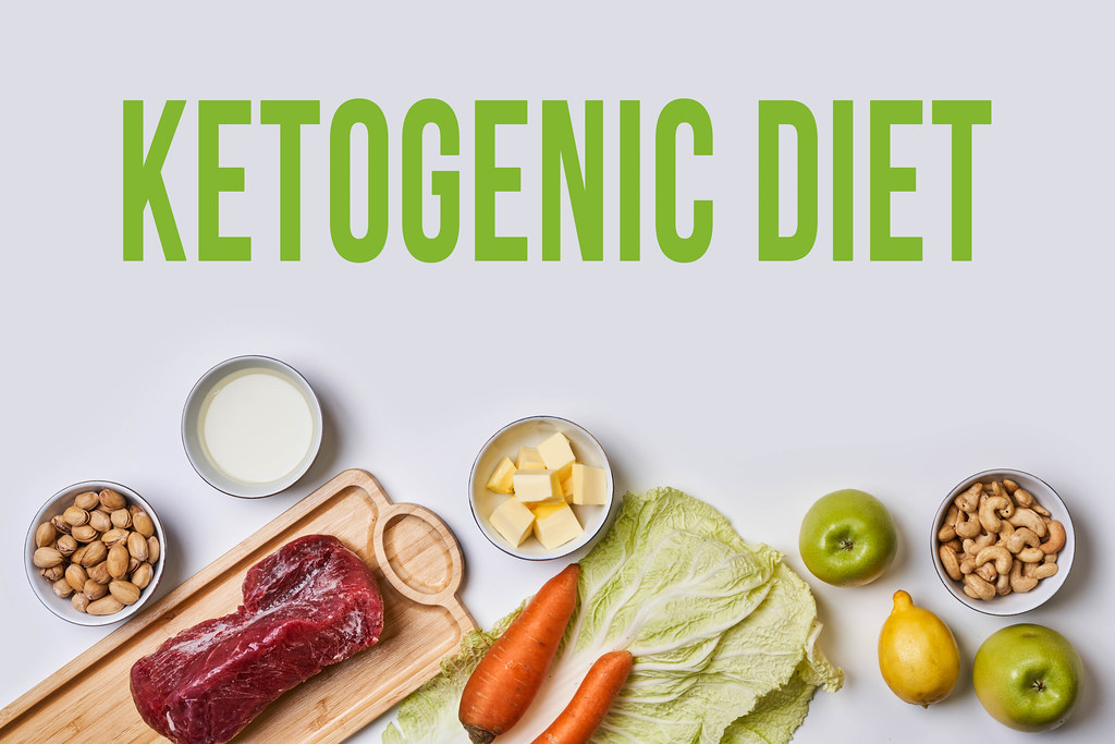 Ketogenic diet - Healthy balanced food with ingredients for dietary, vegetables, fruits, nuts, meat for weight loss