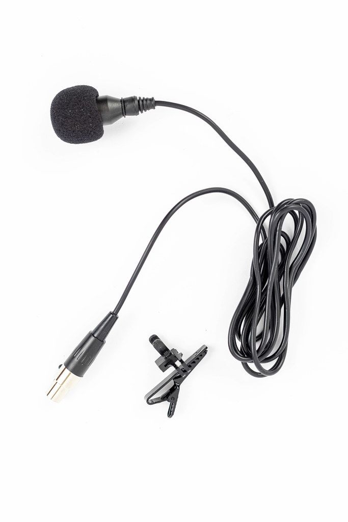 Lavalier Microphone with cable isolated above white background