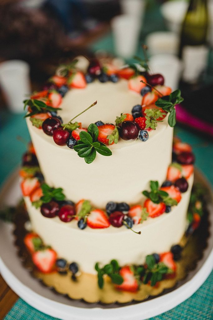 Layered Cheese Cake With Strawberries, Bluberries And Cheries