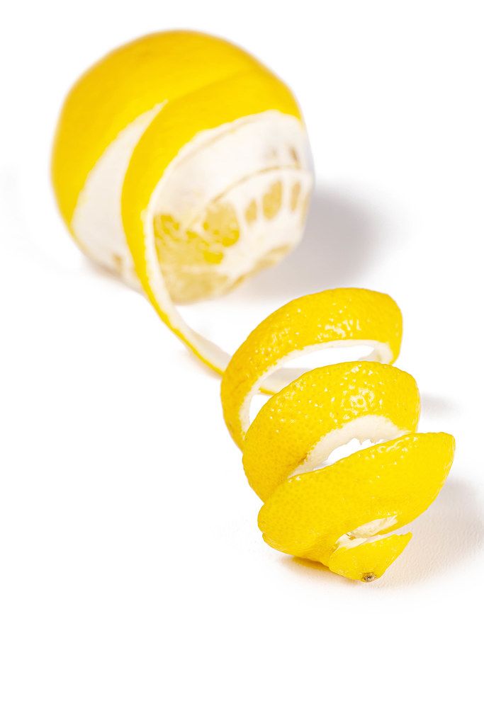 Lemon with a cut-off peel in the shape of a spiral