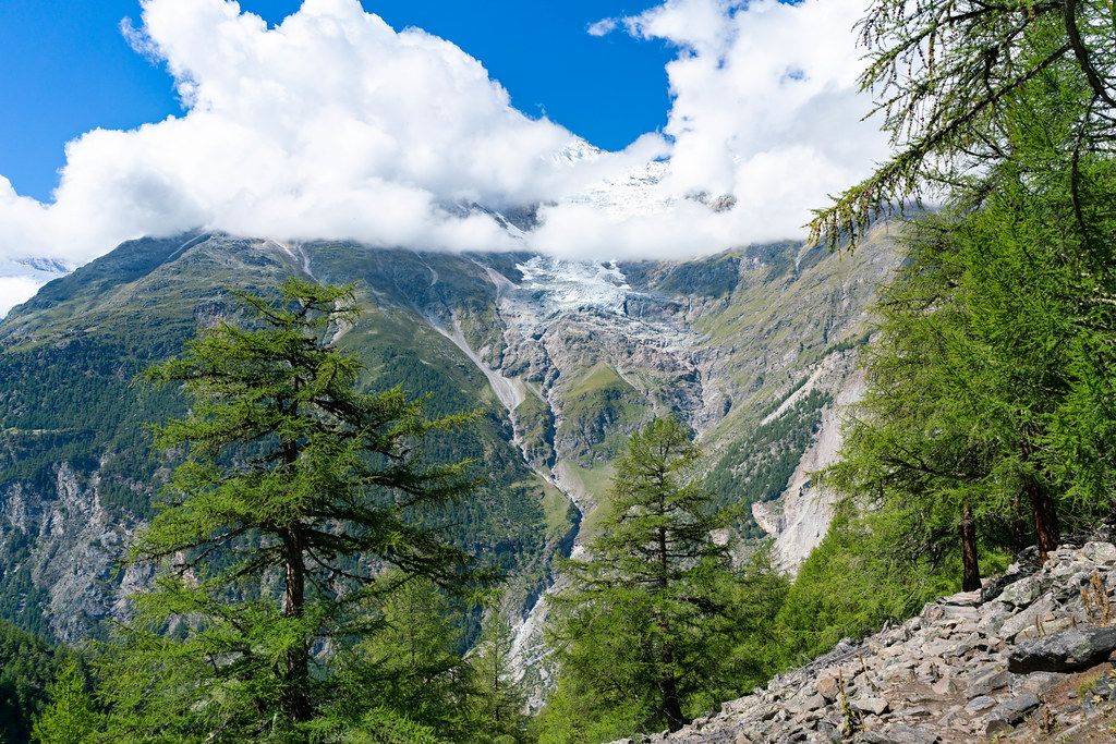 Melting Alp glacier on the Swiss mountain peak Weisshorn