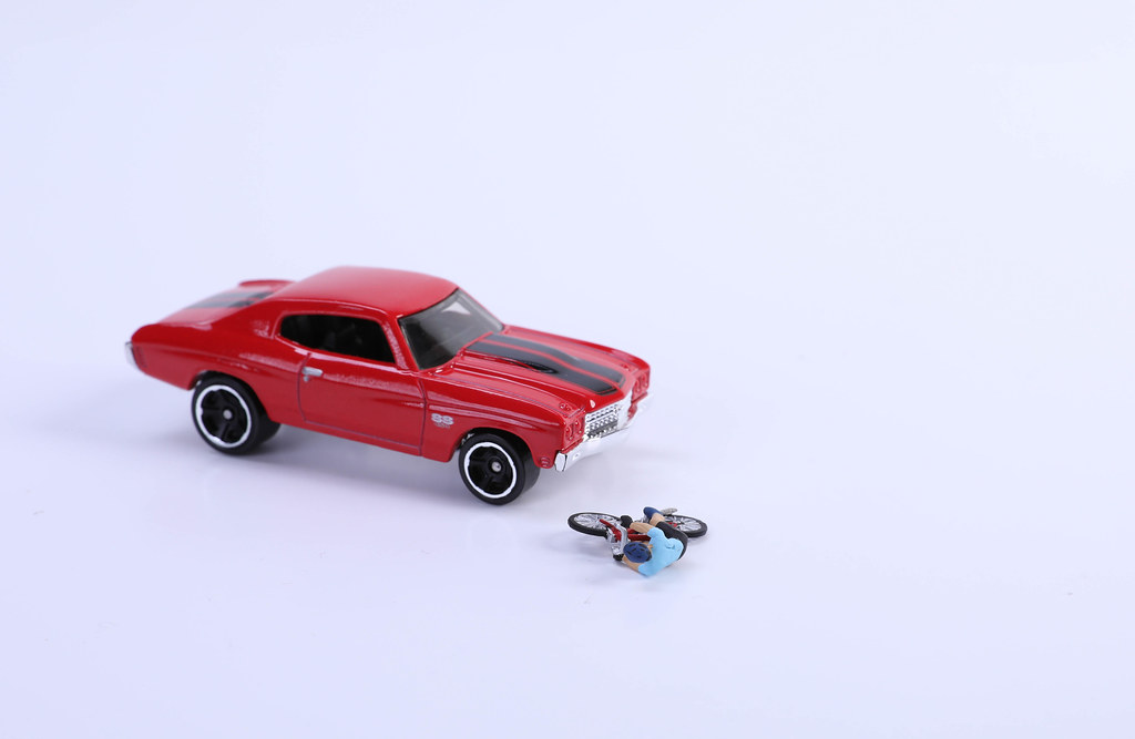 Miniature cyclist who crashed with red car