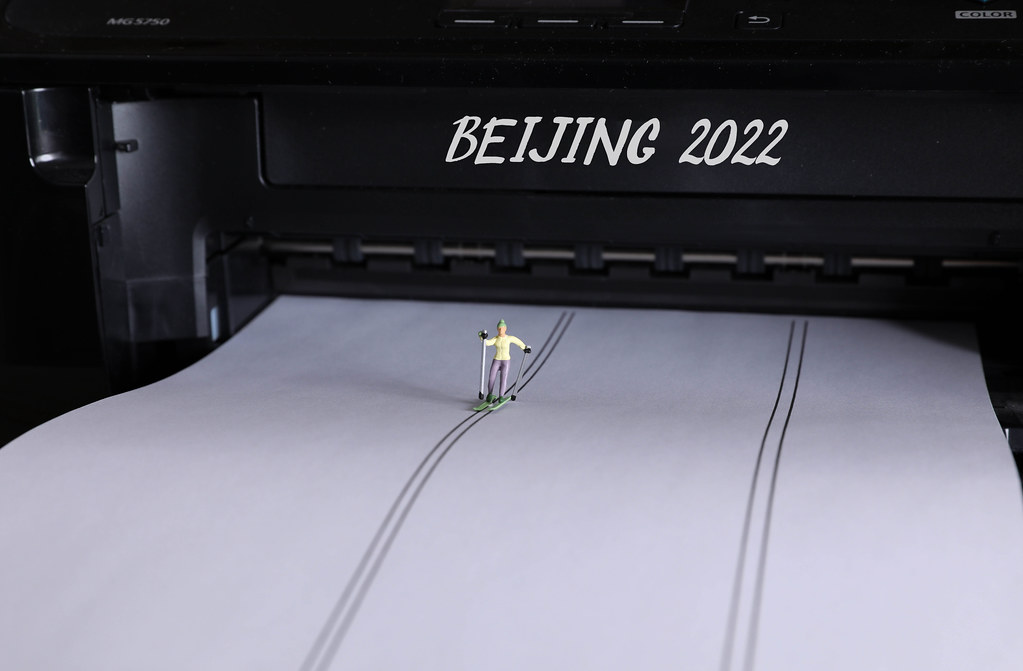 Miniature ski runner with Beijing 2022 text