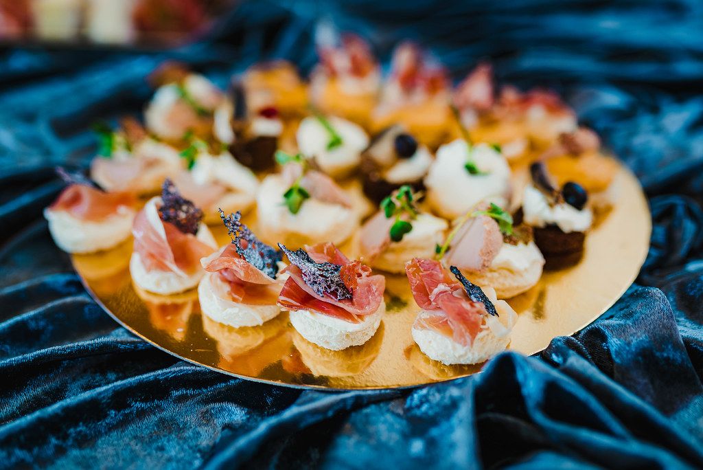 Mix Of Luxury Gourment Canapes With Herring, Cream, Fish Eggs And ...