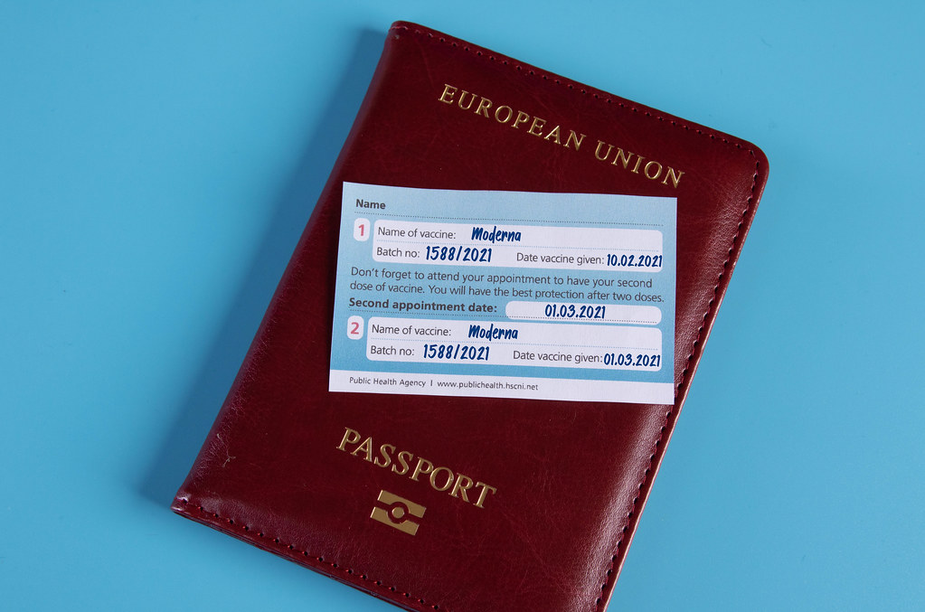 Moderna Covid-19 vaccination certificate with passport