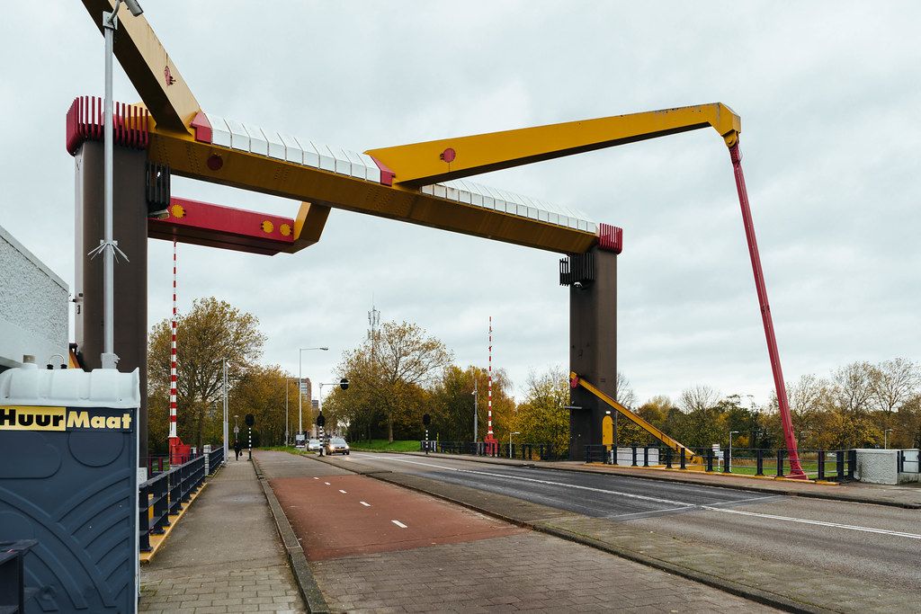 Movable bridge IJdoornlaanbrug over a canal in Amsterdam, front side