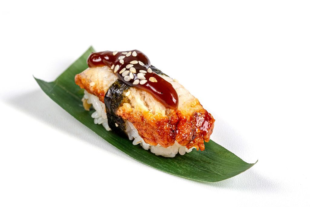 Nigiri with sea eel fillet with sauce