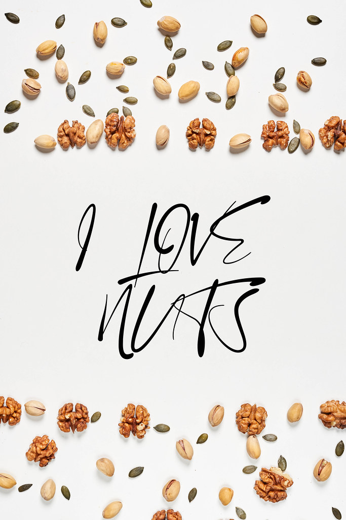 Nuts background with text - I love nuts