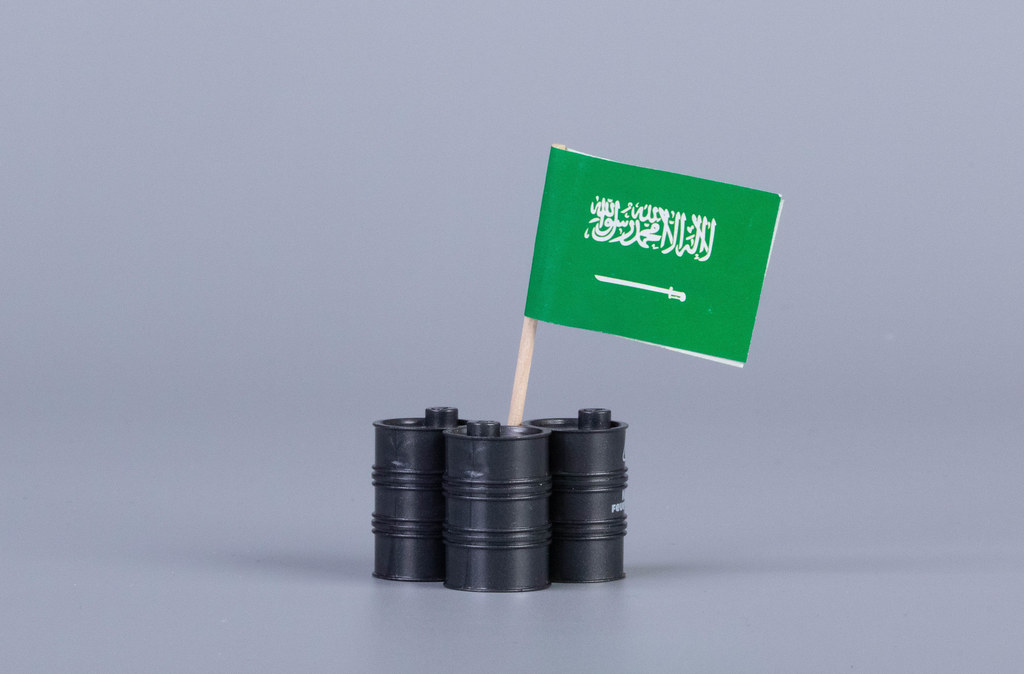 Oil barrels with flag of saudi Arabia