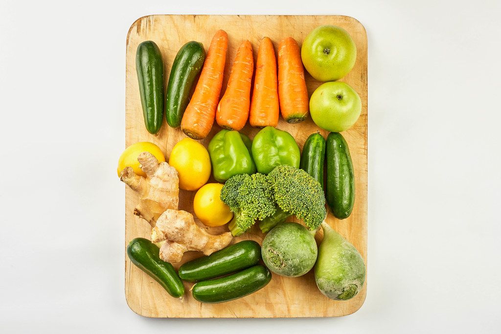 Organic vegetables and fruits for preparing healthy vegetarian food