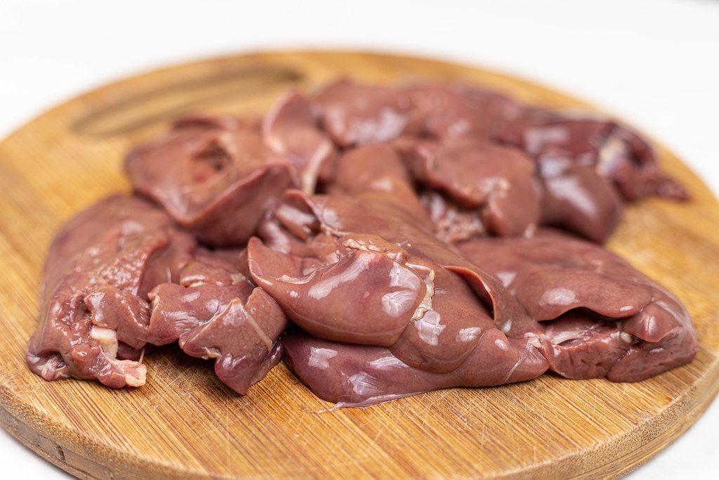 Raw Chicken Liver on the cutting board