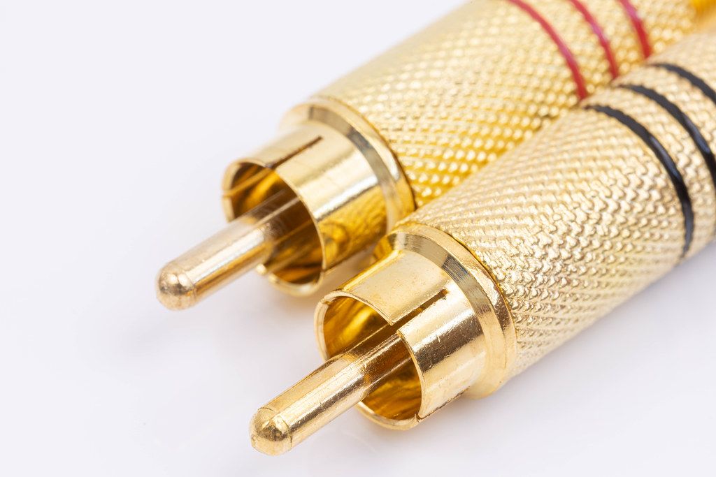 RCA Golden Audio Video Connectors above white background