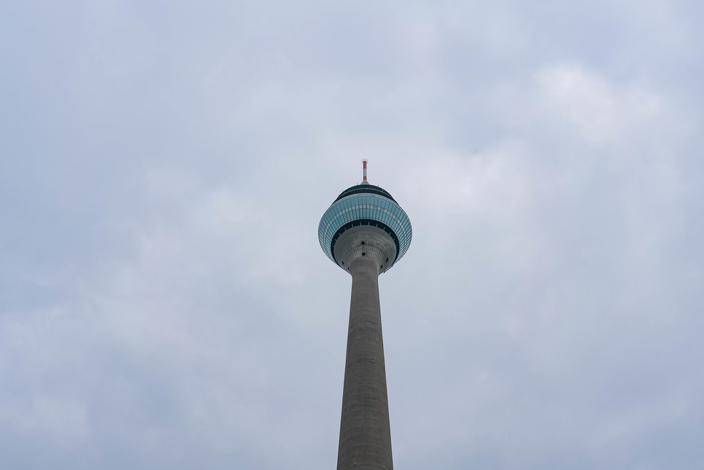 Rhine Tower in Düsseldorf, view from below