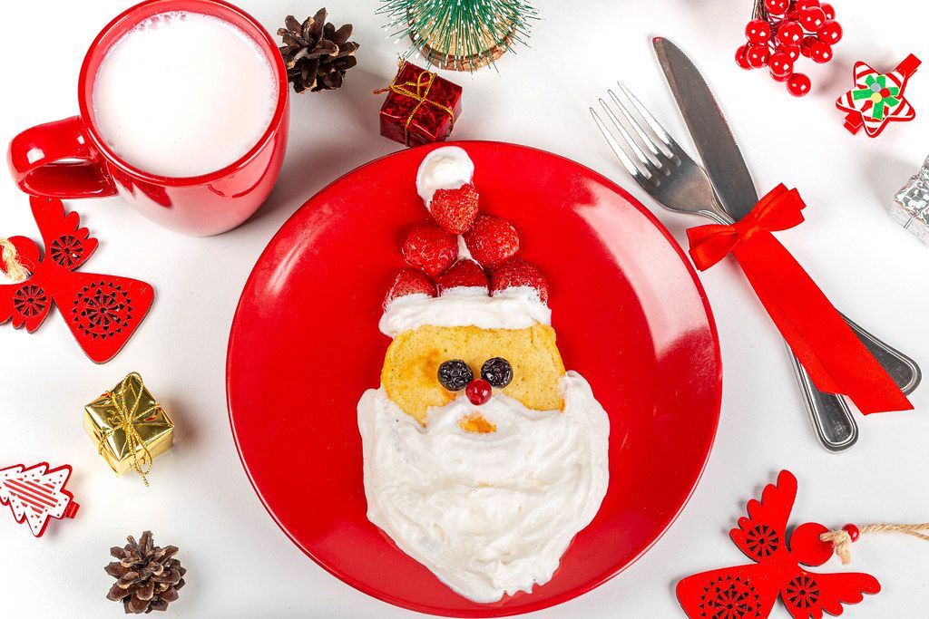 Santa pancake for kids breakfast - Christmas food concept
