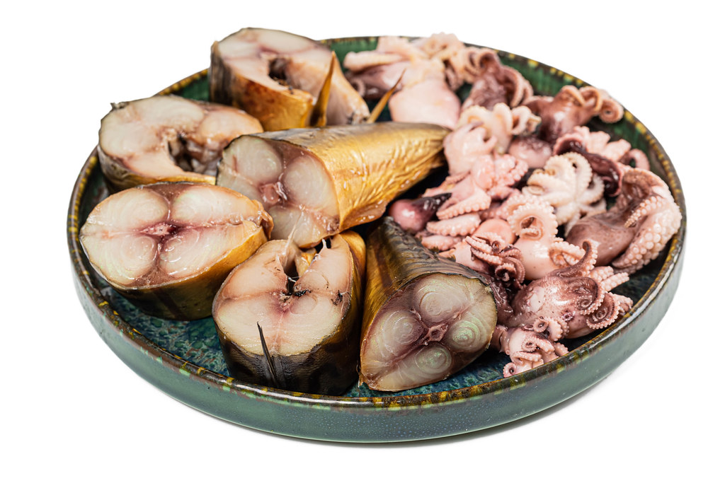 Seafood - smoked fish mackerel and octopus