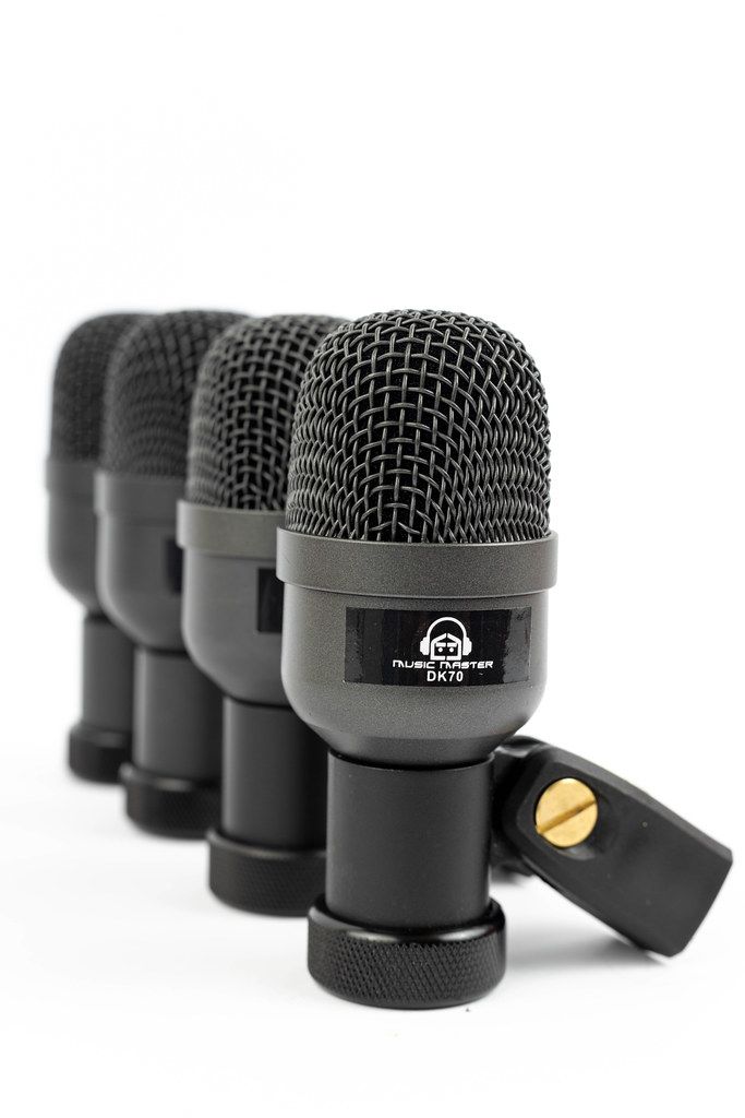Set of Microphones for Drums isolated above white background