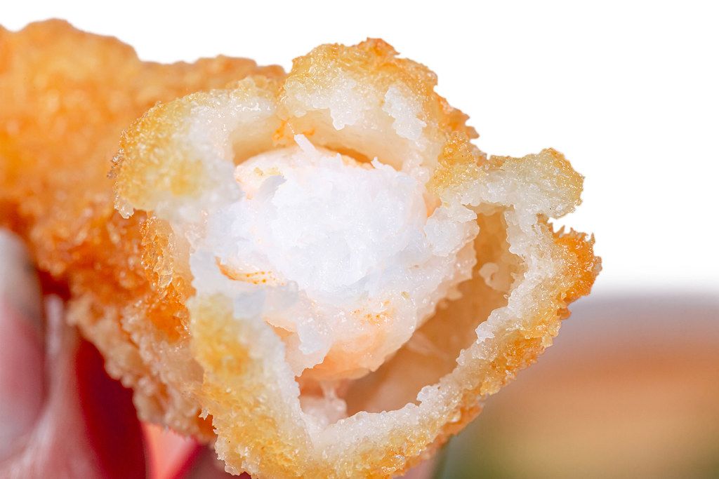 Shrimp fried in breadcrumbs, close up